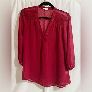 Pleione burgundy Sheer Relaxed Blouse Women's Size XS